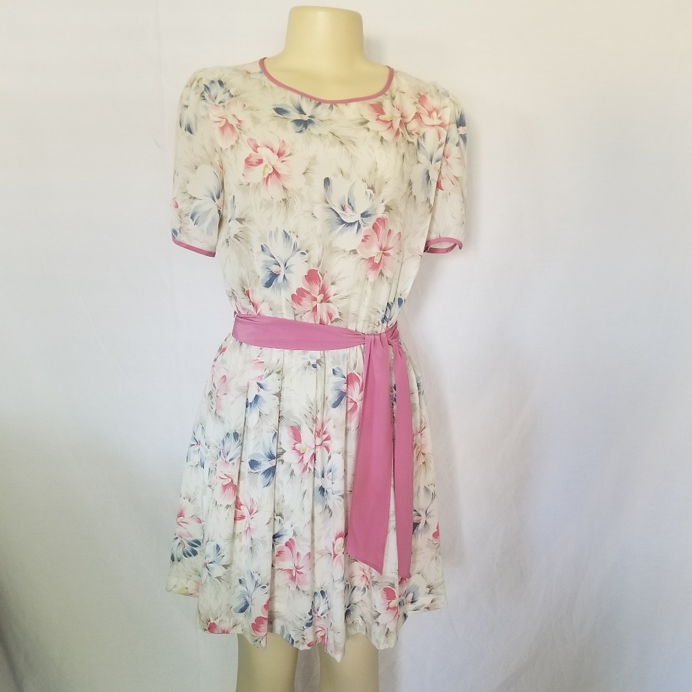 Floral pink off white dress.